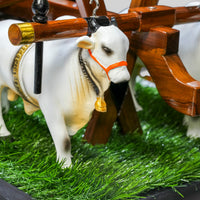 Teakwood Bullock Cart Gift Set – Medium — styled with bulls and farmer figure on grass base, view 6