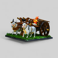 Teakwood Bullock Cart Gift Set – Medium — styled with bulls and farmer figure on grass base, main view