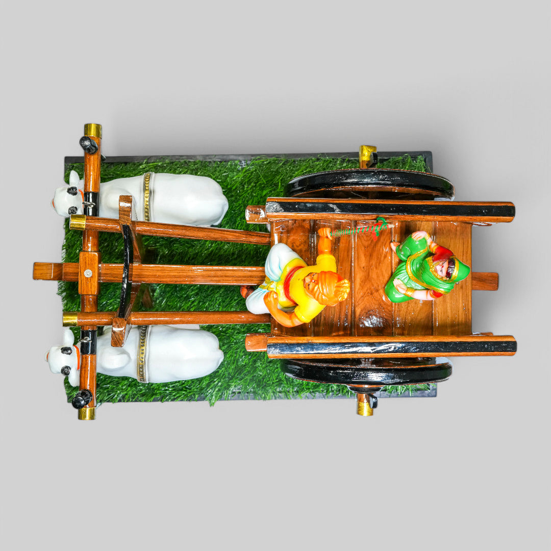 Teakwood Bullock Cart Gift Set – Medium — styled with bulls and farmer figure on grass base, view 5