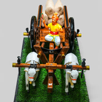 Teakwood Bullock Cart Gift Set – Medium — styled with bulls and farmer figure on grass base, view 3