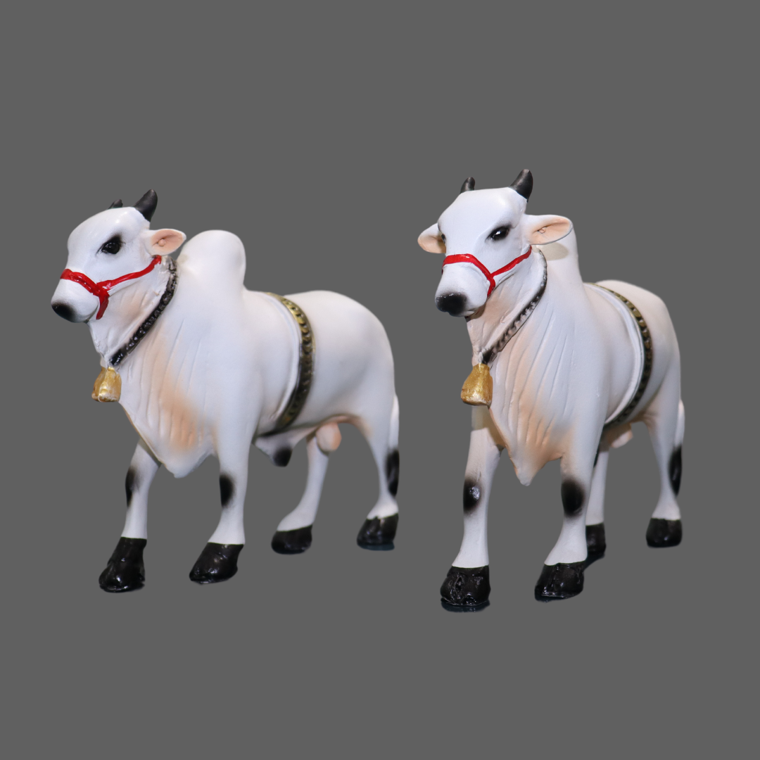 Medium Fiber Ongole Bull Pair - Table Decoration Figurines