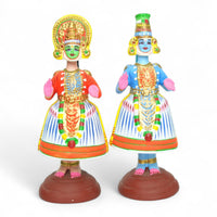 Kondapalli Kathakali Dancer Pair — handcrafted wooden diorama scene, main view