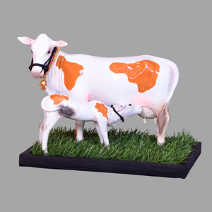 Large White & Orange Cow & Calf Pair - Table Decoration Figurines