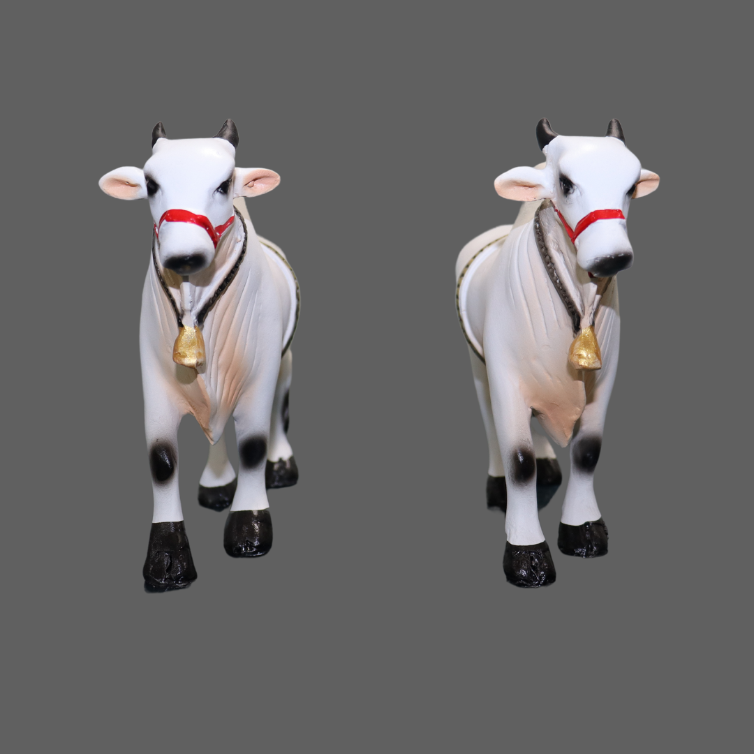 Medium Fiber Ongole Bull Pair - Table Decoration Figurines