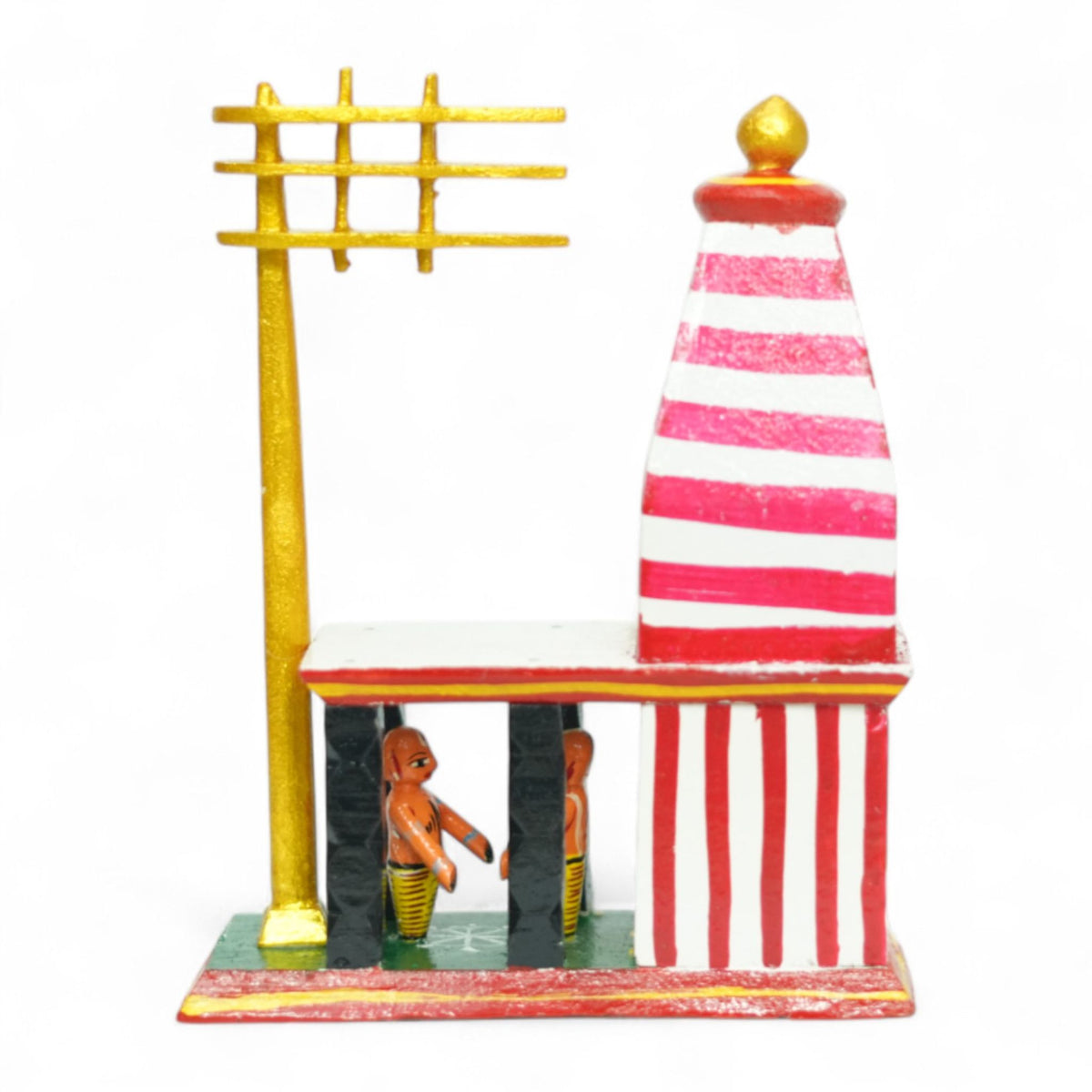 Kondapalli Temple Mandapam with Priest — handcrafted wooden diorama scene, view 2