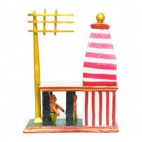Kondapalli Temple Mandapam with Priest — handcrafted wooden diorama scene, view 2