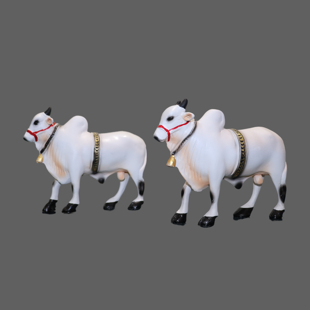 Medium Fiber Ongole Bull Pair - Table Decoration Figurines