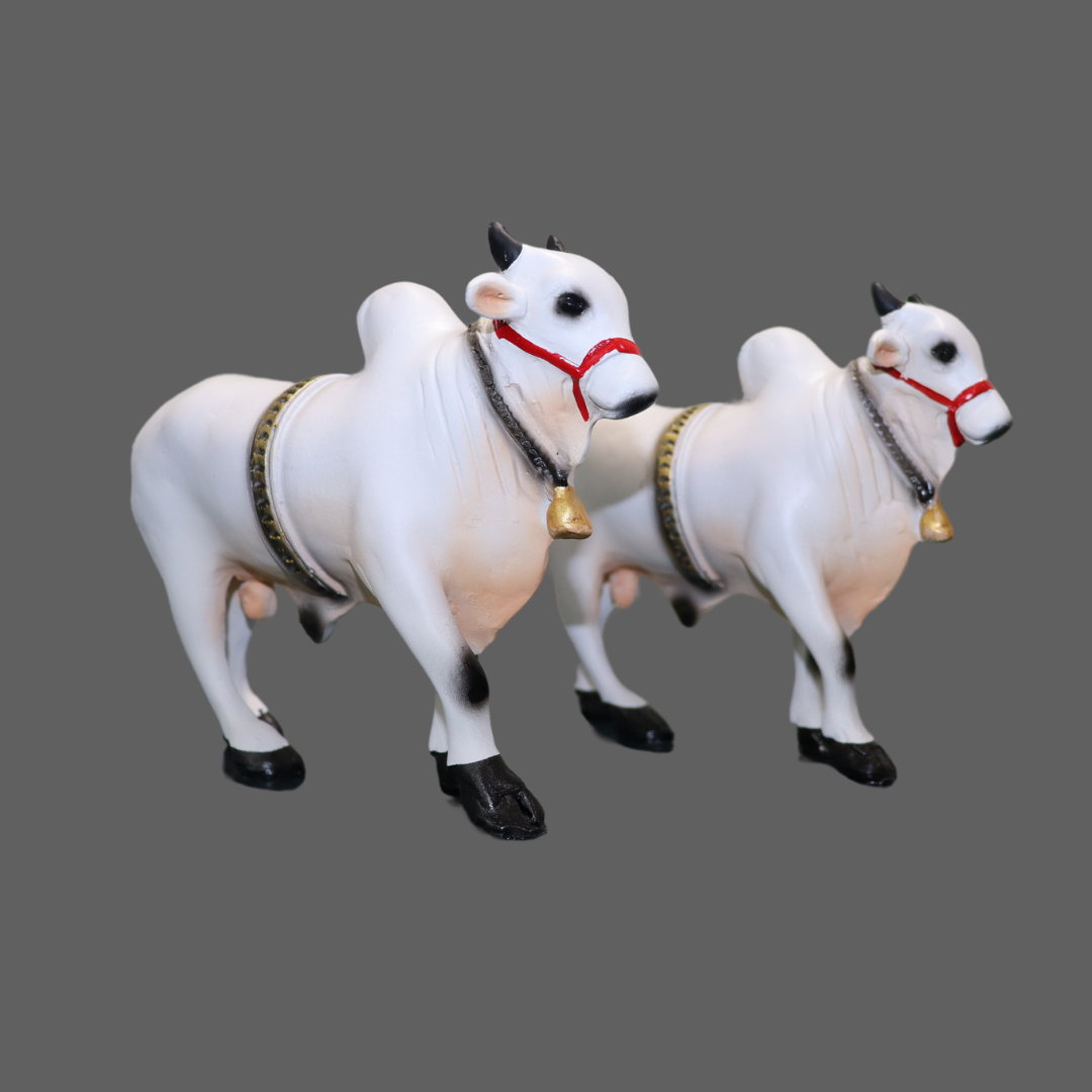 Medium Fiber Ongole Bull Pair - Table Decoration Figurines