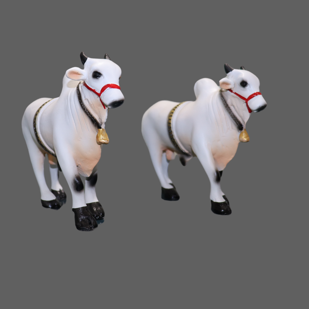 Medium Fiber Ongole Bull Pair - Table Decoration Figurines