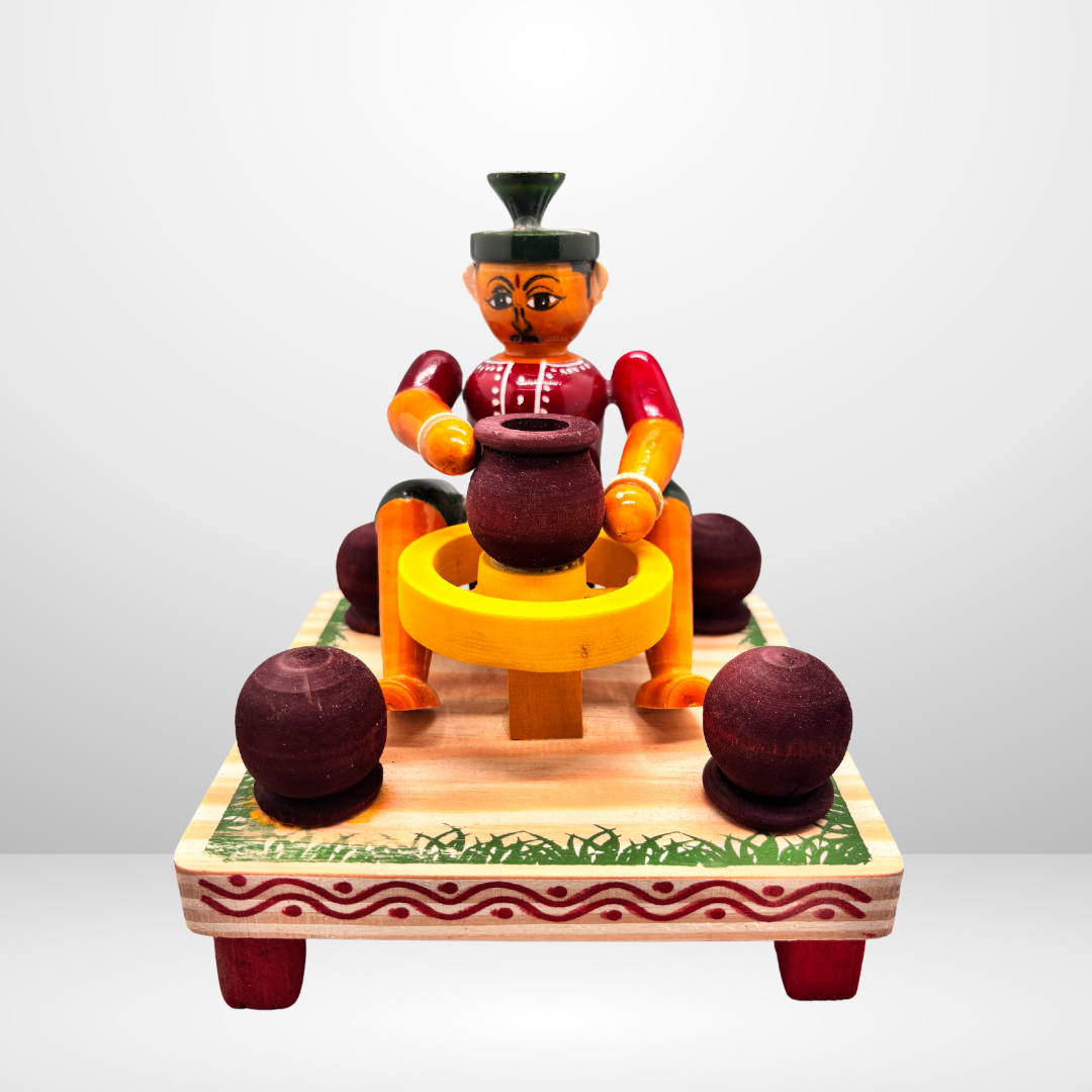 Etikoppaka Wooden Pot Seller Figurine — handcrafted Etikoppaka lacquerware, view 2