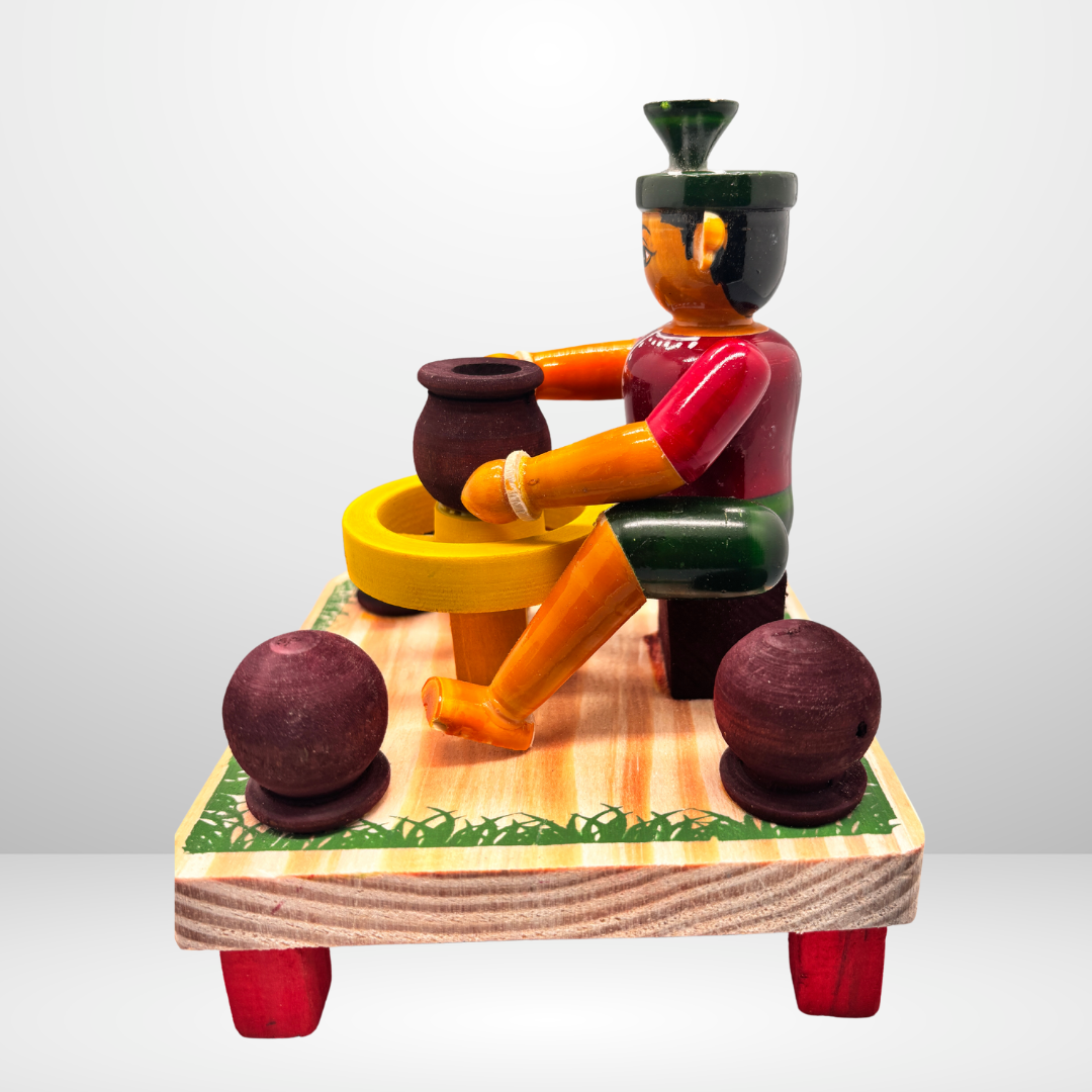 Handcrafted Etikoppaka Wooden Pot Seller Men | Traditional Indian Figurine for Home Décor & Gifts | Eco-Friendly Showpiece