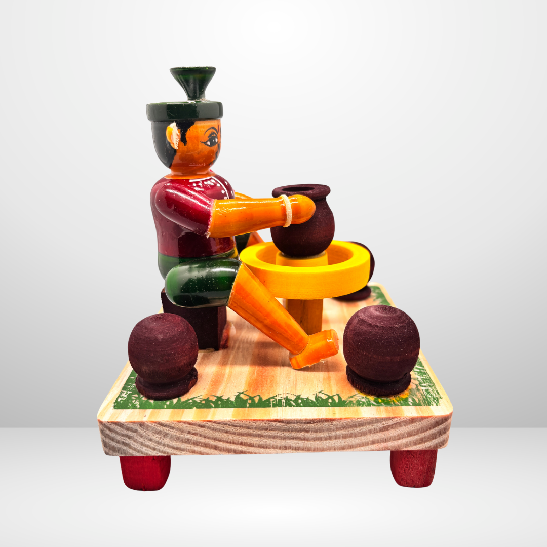 Handcrafted Etikoppaka Wooden Pot Seller Men | Traditional Indian Figurine for Home Décor & Gifts | Eco-Friendly Showpiece