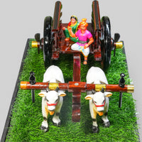 Dark Brown Bullock Cart Gift Set – Small — styled with bulls and farmer figure on grass base, view 3