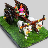 Dark Brown Bullock Cart Gift Set – Small — styled with bulls and farmer figure on grass base, view 2