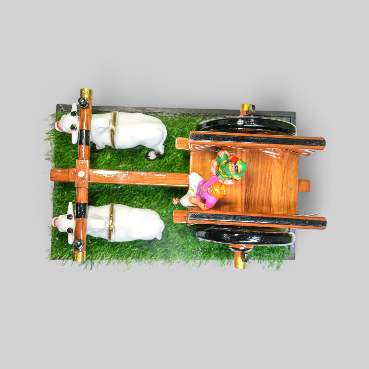 Teakwood Bullock Cart Gift Set – Small — styled with bulls and farmer figure on grass base, view 5