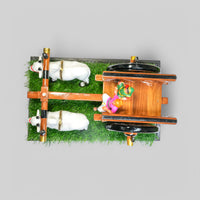 Teakwood Bullock Cart Gift Set – Small — styled with bulls and farmer figure on grass base, view 5