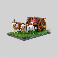 Teakwood Bullock Cart Gift Set – Small — styled with bulls and farmer figure on grass base, main view