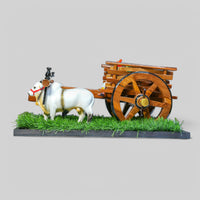 Teakwood Bullock Cart Gift Set – Small — styled with bulls and farmer figure on grass base, view 3