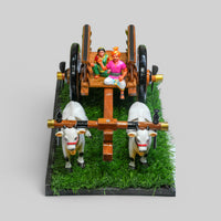 Teakwood Bullock Cart Gift Set – Small — styled with bulls and farmer figure on grass base, view 2