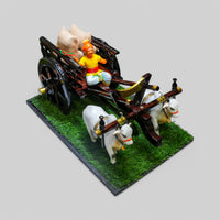 Dark Brown Bullock Cart Gift Set – Medium — styled with bulls and farmer figure on grass base, view 2