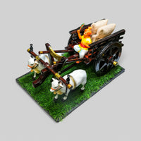 Dark Brown Bullock Cart Gift Set – Medium — styled with bulls and farmer figure on grass base, main view
