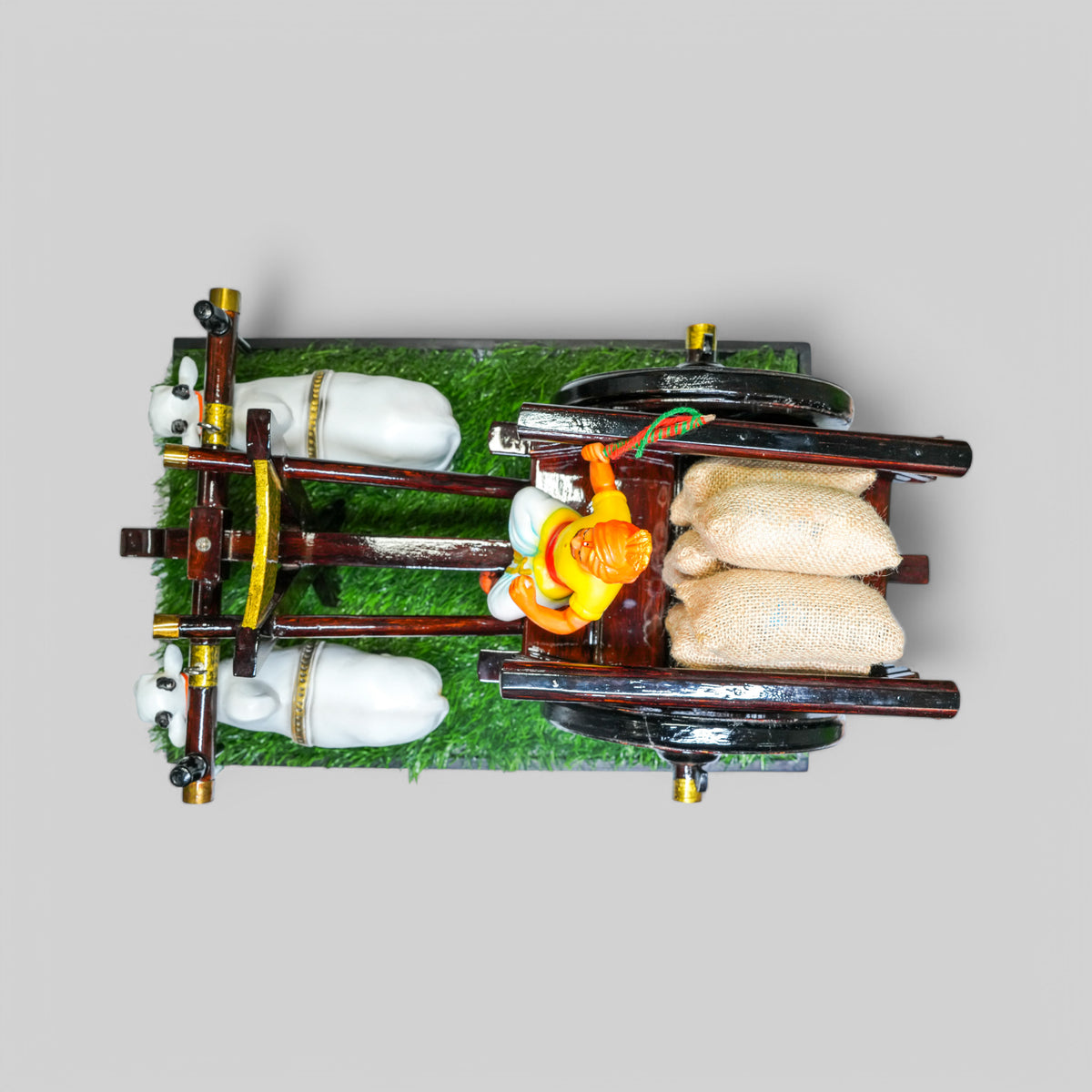 Dark Brown Bullock Cart Gift Set – Medium — styled with bulls and farmer figure on grass base, view 5