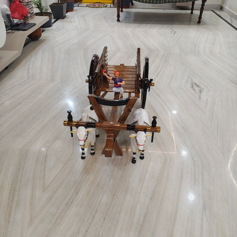 Bullock cart teapoy, full view on a marble floor