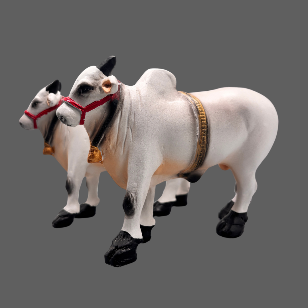 Small Fiber Ongole Bull Pair - Table Decoration Figurines