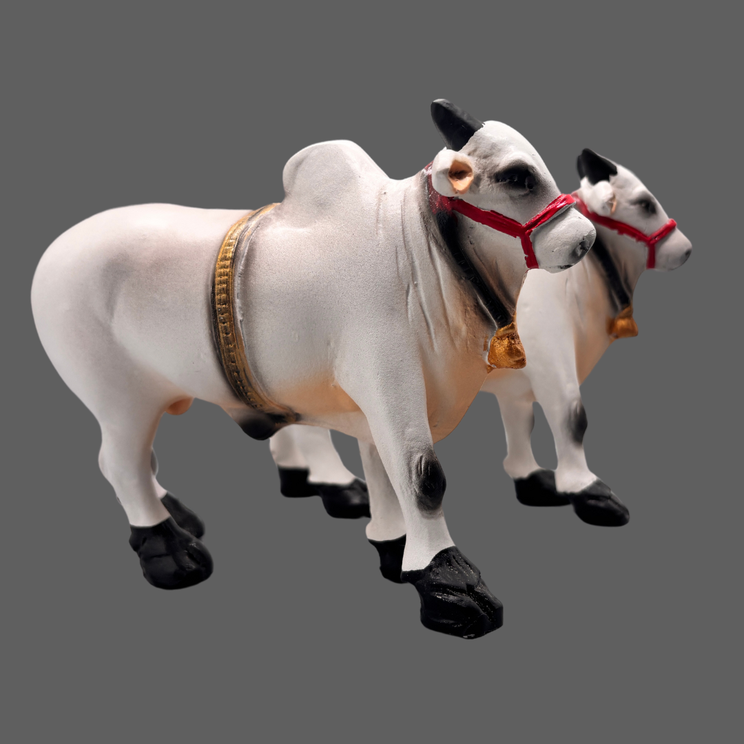 Small Fiber Ongole Bull Pair - Table Decoration Figurines