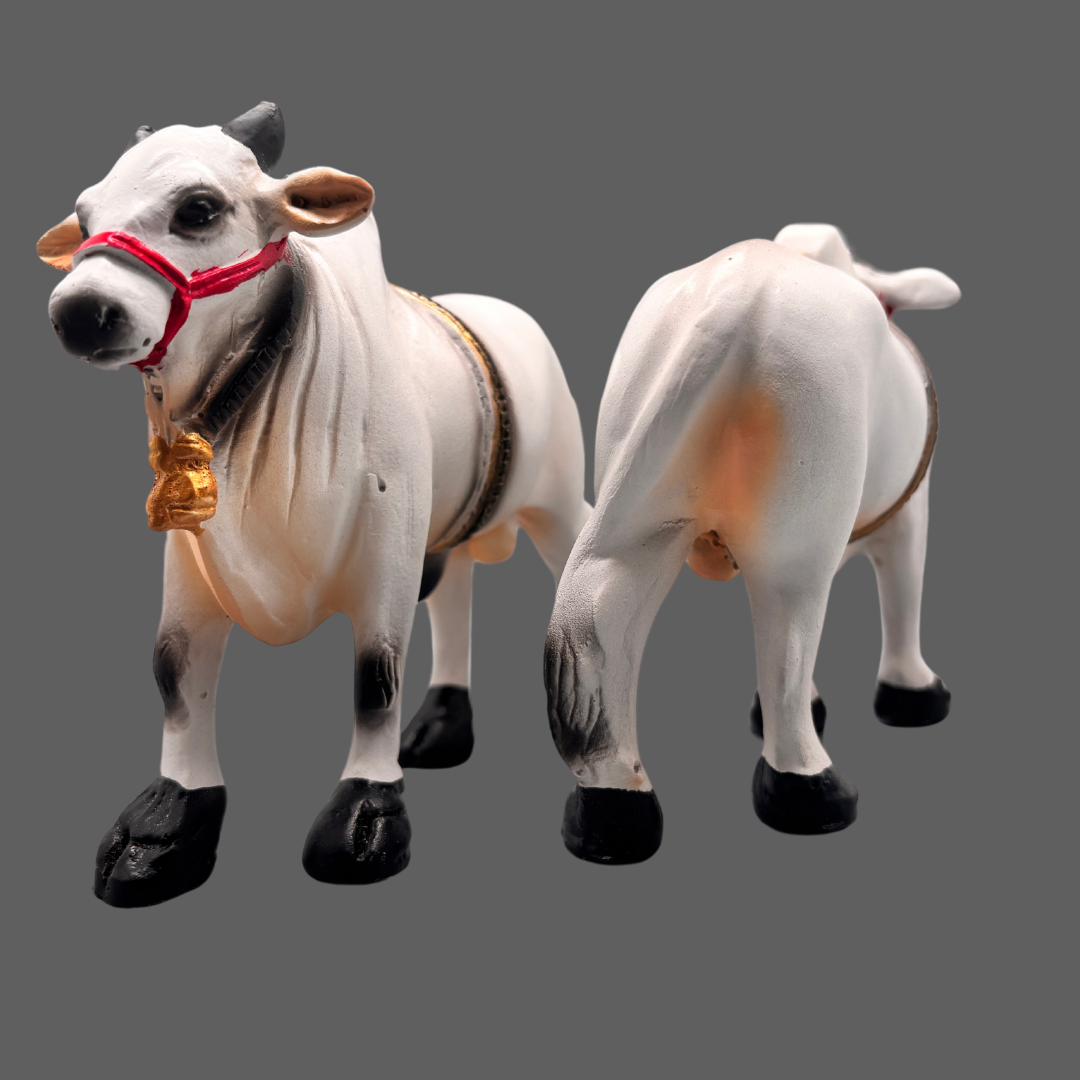 Small Fiber Ongole Bull Pair - Table Decoration Figurines