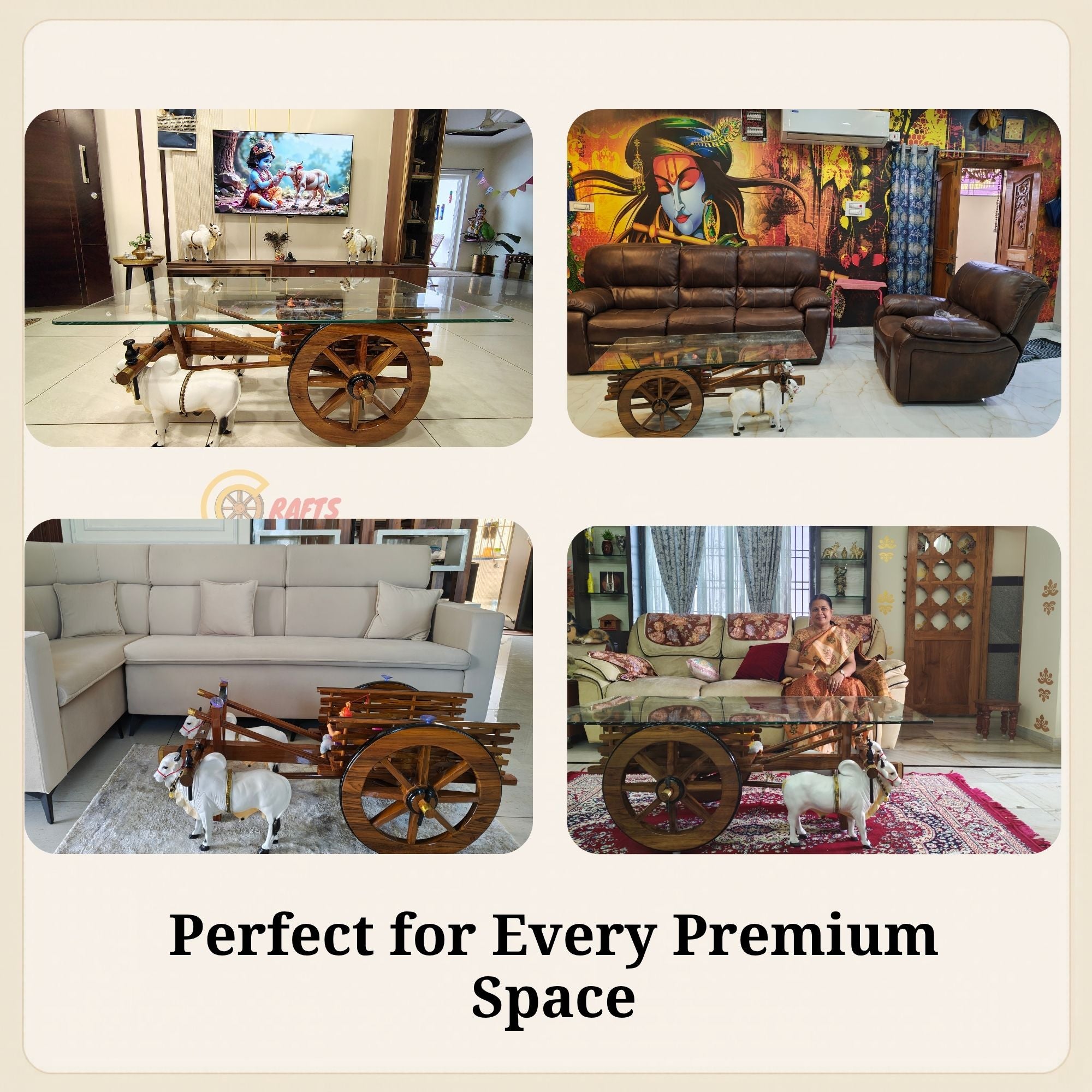Teakwood Bullock Cart Teapoy - Standard