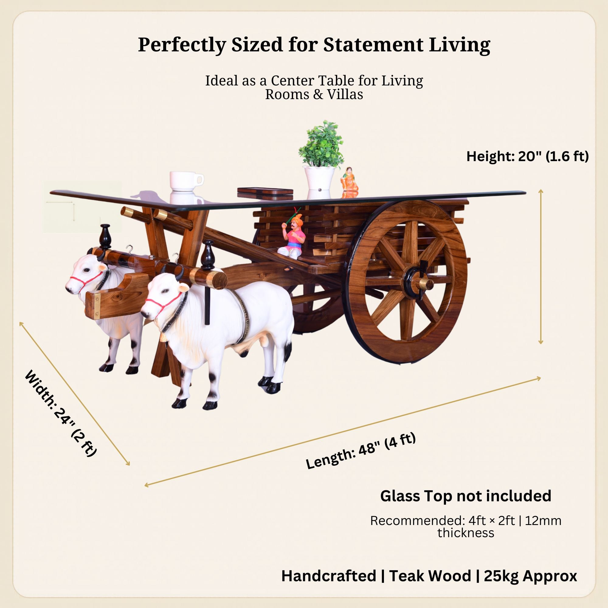 Teakwood Bullock Cart Teapoy - Standard