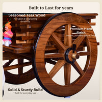 Hand-carved teak cart wheel with spokes, close-up craftsmanship detail