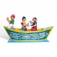 Kondapalli Rama Sita Lakshmana in Guhudu Boat — handcrafted wooden diorama scene, main view