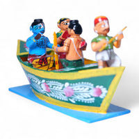 Kondapalli Rama Sita Lakshmana in Guhudu Boat — handcrafted wooden diorama scene, view 3