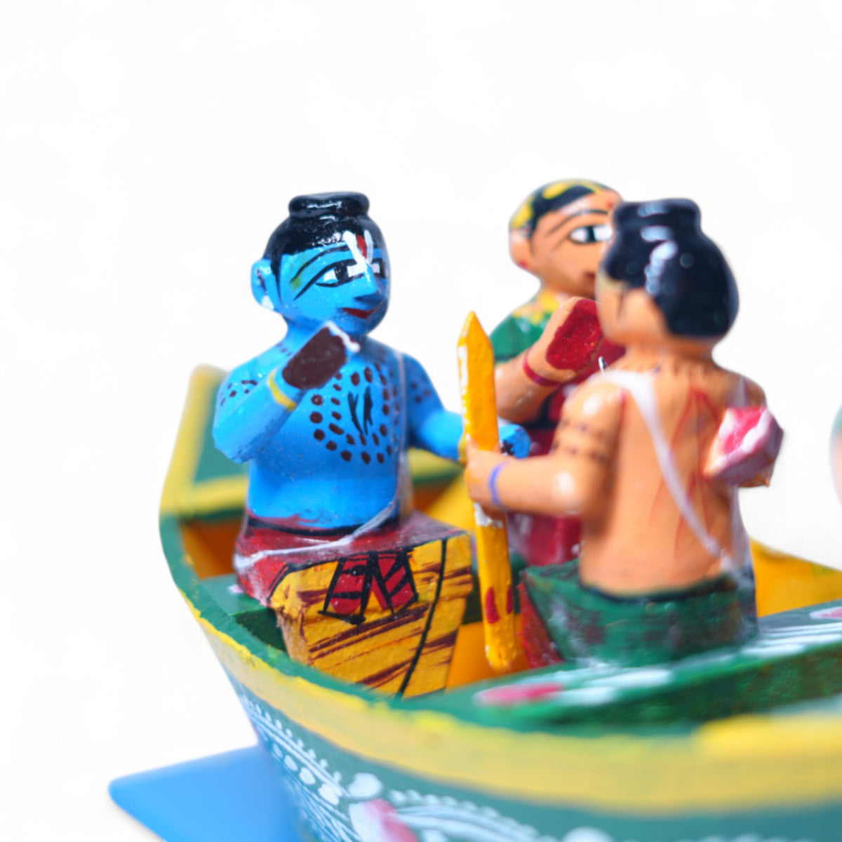 Kondapalli Rama Sita Lakshmana in Guhudu Boat — handcrafted wooden diorama scene, view 4