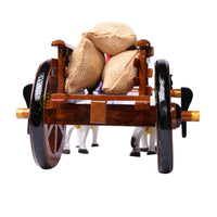Teakwood Bullock Cart Set – Small — cart loaded with grain sacks