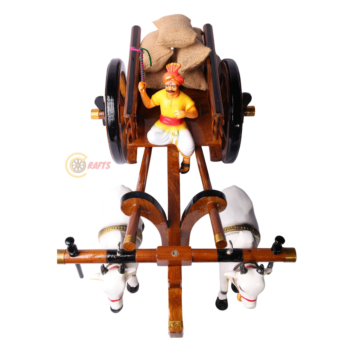 Teakwood Bullock Cart Set – Medium — cart loaded with grain sacks