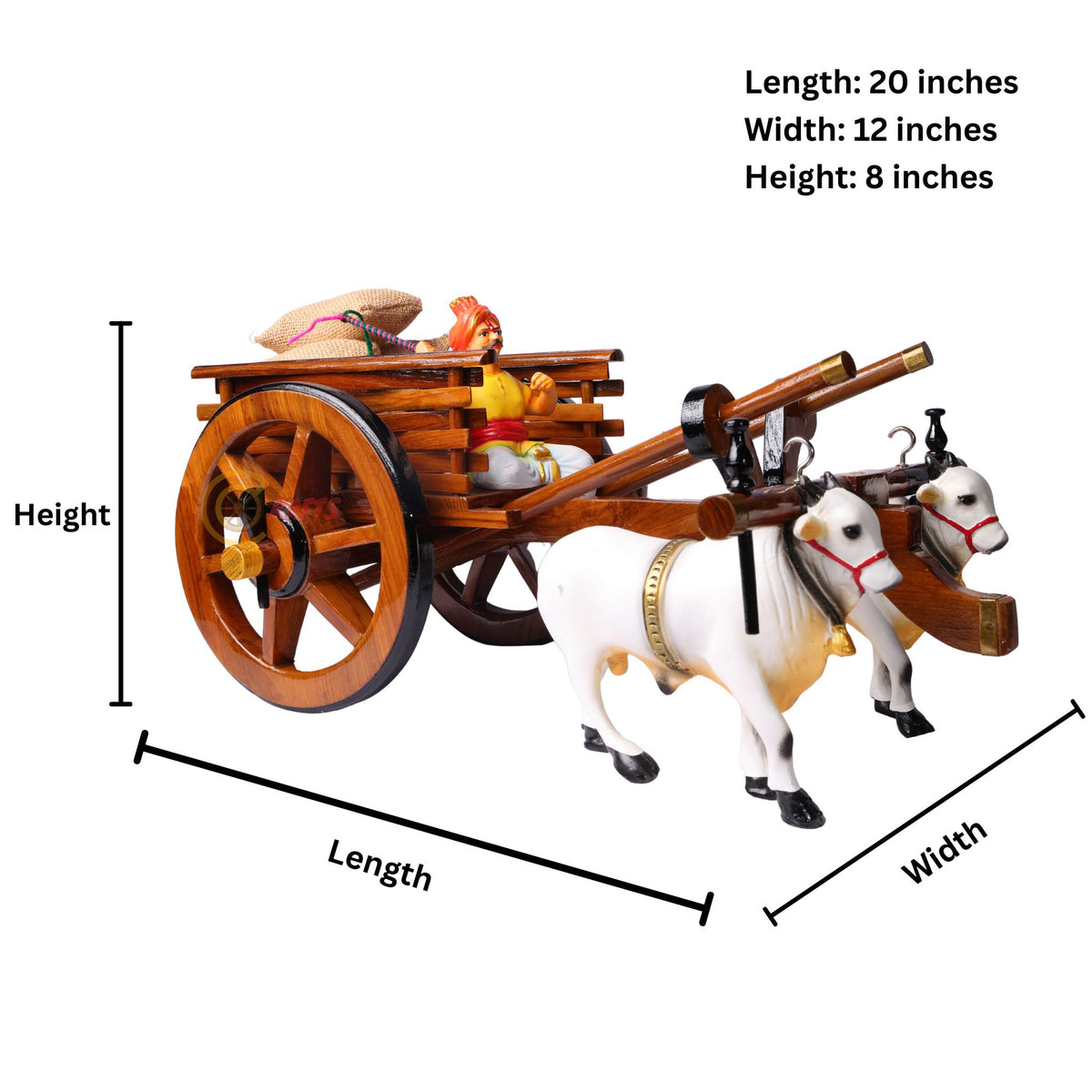 Teakwood Bullock Cart Set – Medium — dimensions reference image