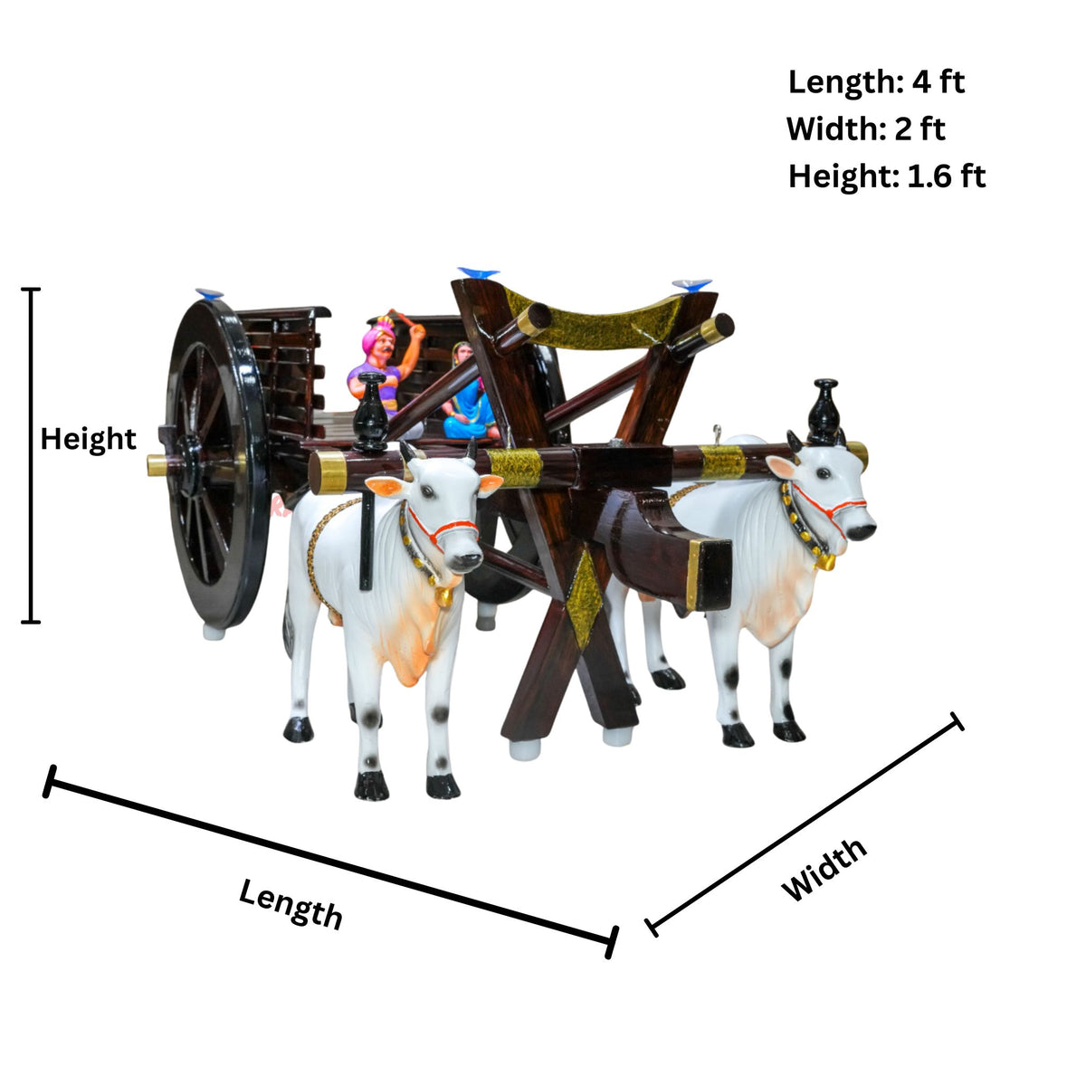 Dark Brown Bullock Cart Teapoy — dimensions reference image