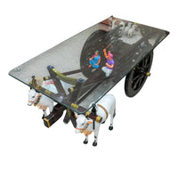 Dark Brown Bullock Cart Teapoy — styled with glass top as a table