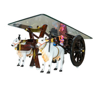 Dark Brown Bullock Cart Teapoy — alternate view styled with glass top as a table