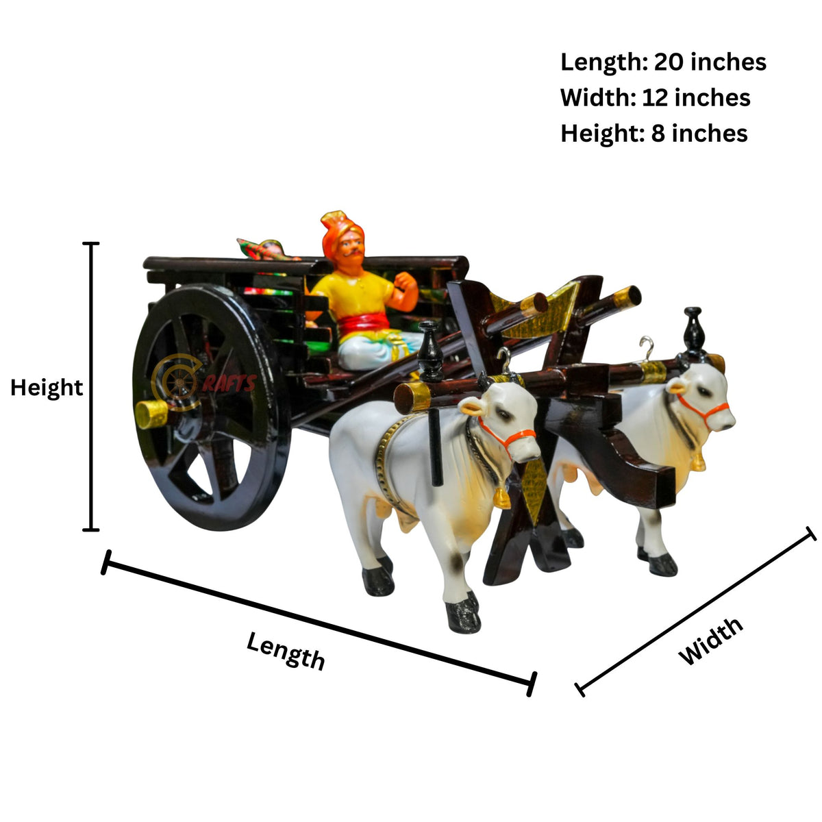 Dark Brown Bullock Cart Set – Medium — dimensions reference image