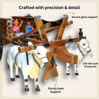 Fine hand-finished carving details on the teak bullock cart frame