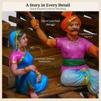 Fiber farmer and lady figurines included with the bullock cart teapoy set