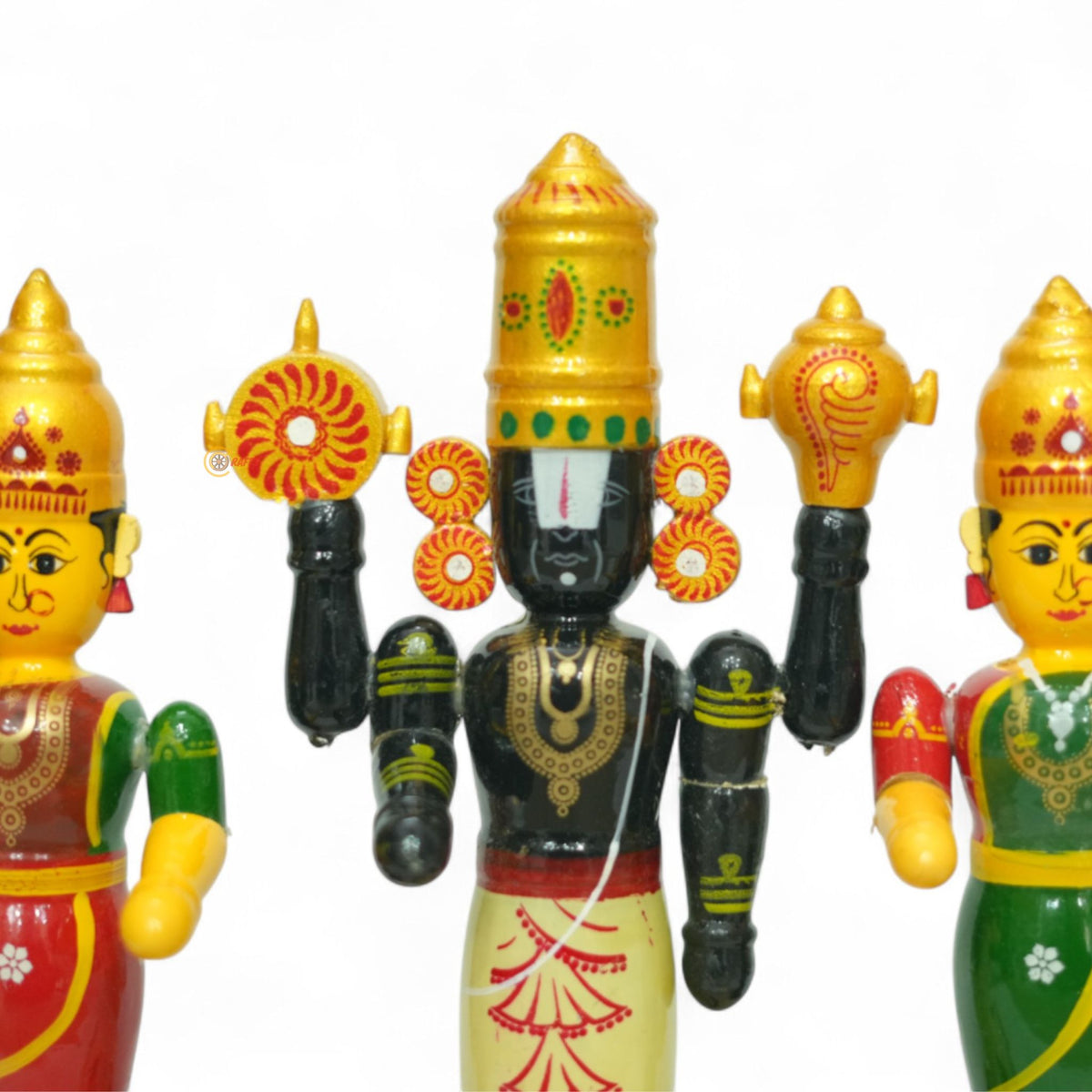 Etikoppaka Lord Balaji with Sridevi and Bhudevi — handcrafted Etikoppaka lacquerware, view 3