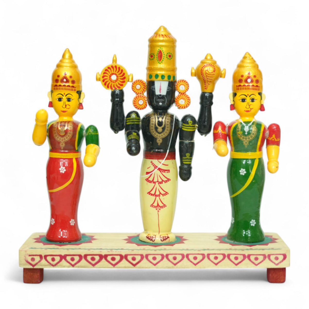 Etikoppaka Lord Balaji with Sridevi and Bhudevi — handcrafted Etikoppaka lacquerware, main product photo