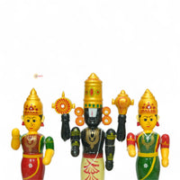Etikoppaka Lord Balaji with Sridevi and Bhudevi — close-up view